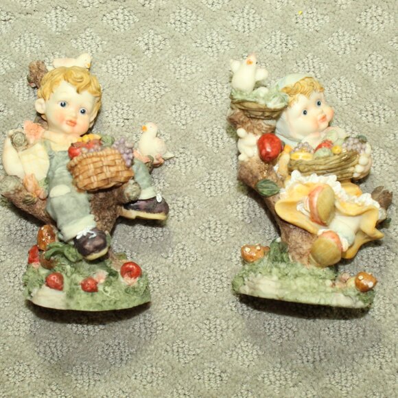Set of 2 Vintage Resin Boy and Girl in Trees ~5.5" Figures - Picture 2 of 8